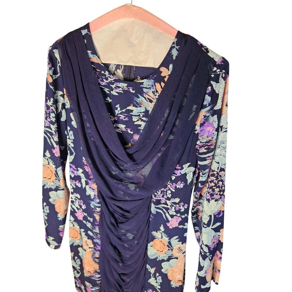 Zimmermann Navy Silk Shift Dress Sheer Overlay Floral Zip Back Sz 2 - Picture 4 of 11